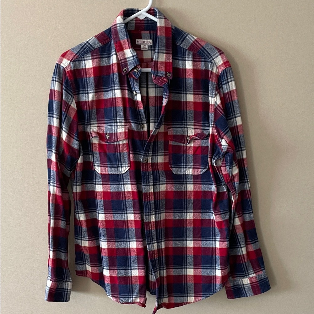 Merona women’s large Red White and Blue Plaid Flannel Shirt
